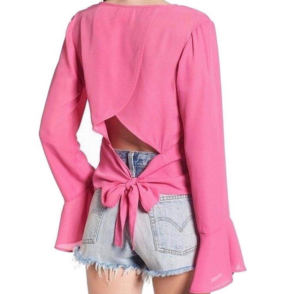 Mimi Chica Bell-Sleeve Cut-Out Tie Back Blouse - Picture 2 of 8